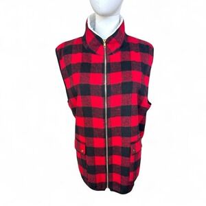 Sweet Lovely‎ by Jen Women's Red Black Buffalo Plaid Sherpa Lined Vest Size 1XL